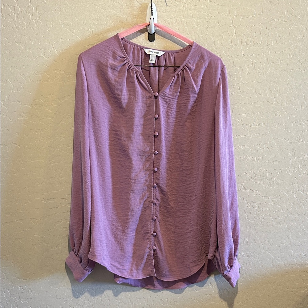 Nine West Purple Button-Down Blouse